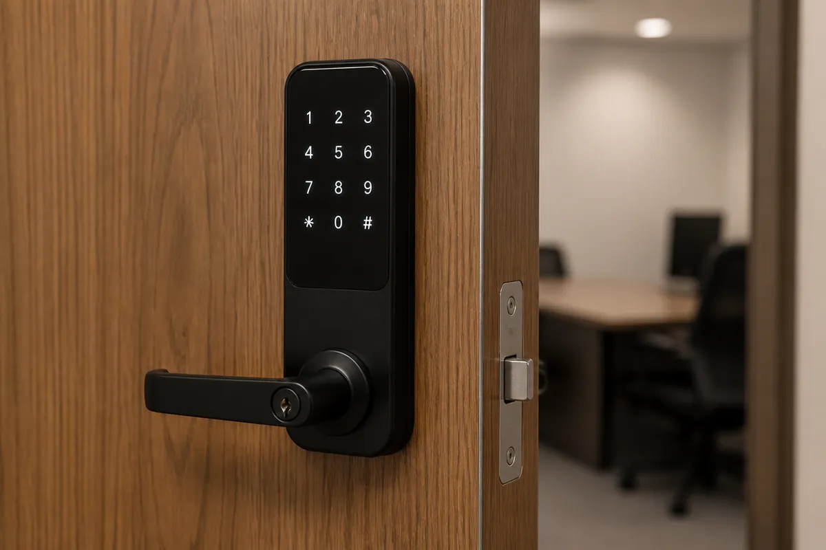 Reparación de cerradura electrónica con teclado en una puerta de Murcia