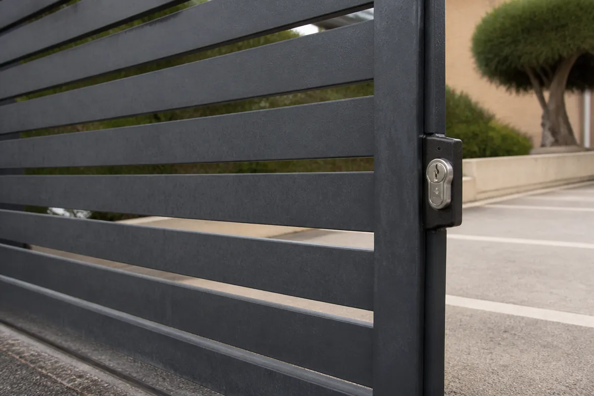 Puerta y herrajes de acceso en Murcia donde se cambian bisagras desgastadas