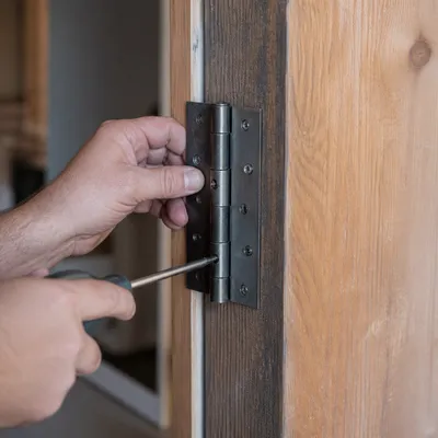 Bisagras de una puerta de madera alineadas durante el cambio en Murcia